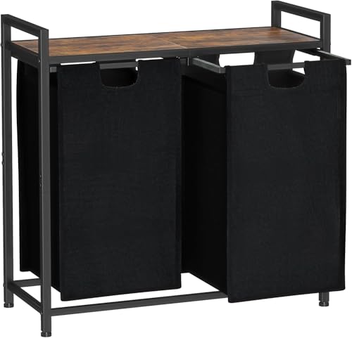 Laundry Hamper, Laundry Basket, Laundry Sorter with 2 Pull-Out and Removable Bags, 2 x 28 Gallons (104L), 28.7 x 13.4 x 28.3 Inches, Dirty Clothes Hamper Organizer with adjustable feet, wheels
