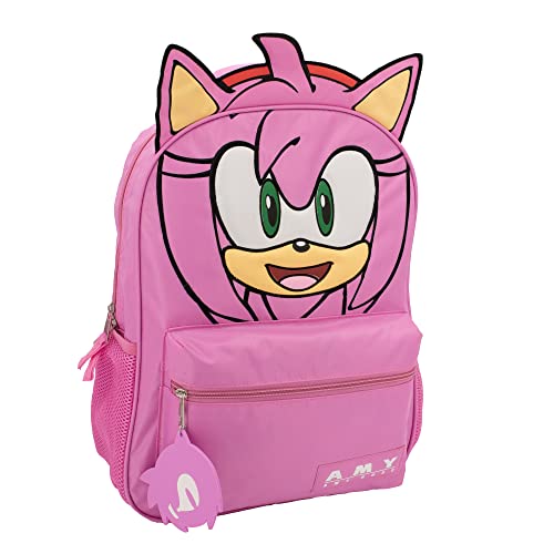 Image of AI ACCESSORY INNOVATIONS Sonic The Hedgehog Backpack for Boys & Girls, Bookbag with Adjustable Shoulder Straps & Padded Back, Amy Rose 16 Inch Schoolbag with 3D Features, Durable School Bag for Kids