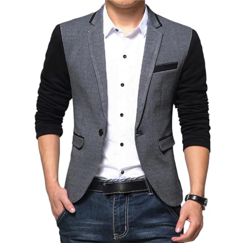 Men's Casual Blazer Lightweight Shawl Collar Color Block Tuxedo Jacket One Button Slim Fit Suit Coat for Prom