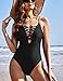 Ekouaer Women's Plunge Neck Bathing Suit Cross Back Swimsuit High Cut One Piece Swim Suit Black,Small