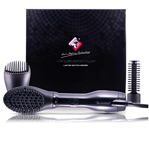 Professional Hairstyling Royale 4 Piece Blower Brush Set – Interchangeable Attachments - Volumizes, Straightens and Curls - Tourmaline Technology - Purple