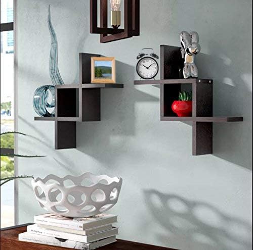 SLK Wood Products Wooden Wall Shelf (Set of 2) - Walnut