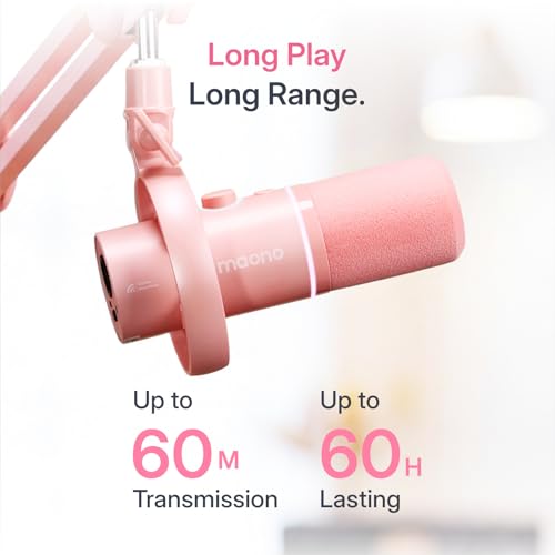 Image of MAONO PD200W Hybrid Wireless Podcast Equipment Bundle for 2, XLR USB Dynamic Microphone Kit with 2 Boom Arm, Software, Noise Cancellation, for Co-hosted Podcast, Vocal Recording, Pink