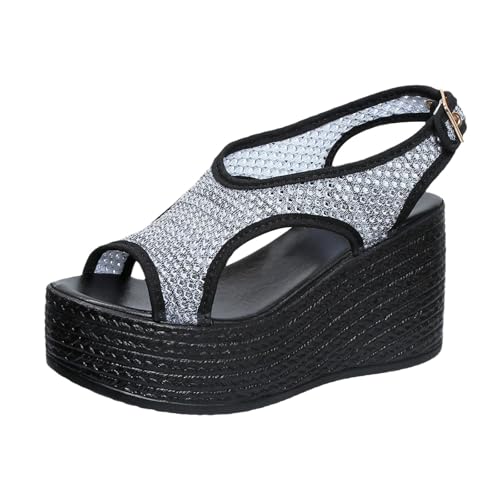 Genérico Sandalias Mujer Cuña Ortopedicas Zapato Comodas Sandalias de Verano para Mujer,de Malla Transpirable,con Tacón Cuña Y Hebilla Una Sola Línea,Cómodas,ñ (Black,38)