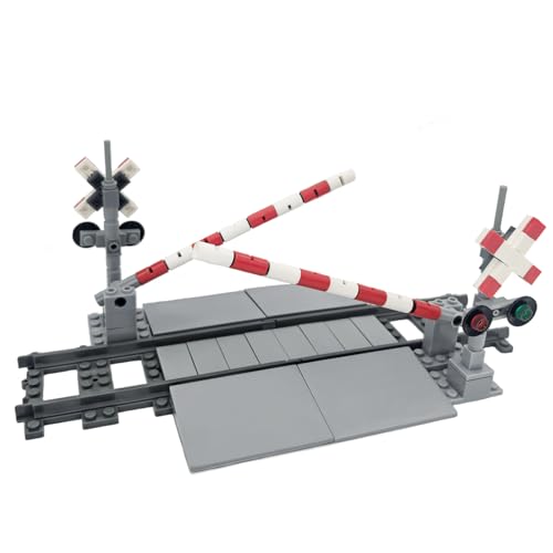 City Train Tracks Railroad Crossing Building Blocks Set Compatible with All Major Brands Classic City Straight Tracks Railway Rail Crossing with Train Expansion Accessories Guardrails Construction Set