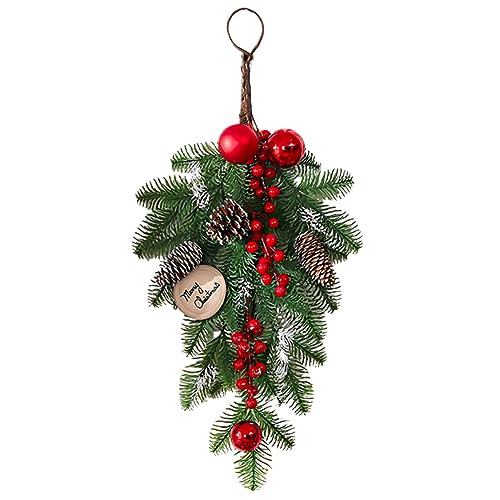 BRIGHTFUFU Christmas Hanging Swag Ornament Upside Down Wreath Decor for Doors Staircases and Living Spaces Teardrop Design Balls for Holiday Cheer