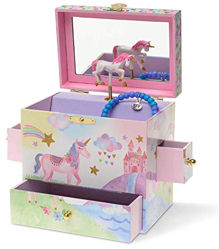 Jewelkeeper - Joyero Musical con Unicornio y Arcoíris, con 3 Cajones Extraíbles - Melodía...
