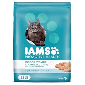 IAMS PROACTIVE HEALTH Adult Indoor Weight Control & Hairball Care Dry Cat Food with Chicken & Turkey Cat Kibble, 22 lb. Bag