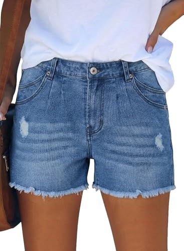 Image of onlypuff Womens Jean Short Cut Off Denim Shorts High Waist Ripped Distressed Stretchy