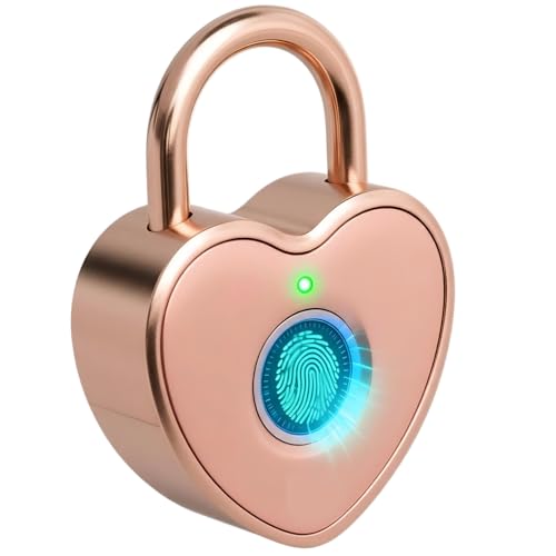 Tcyoatoa Heart Shaped Fingerprint Padlock, Small Smart Padlock for Gym Locker, Backpack, School, Mailbox, Travel Suitcase (Rose Gold)