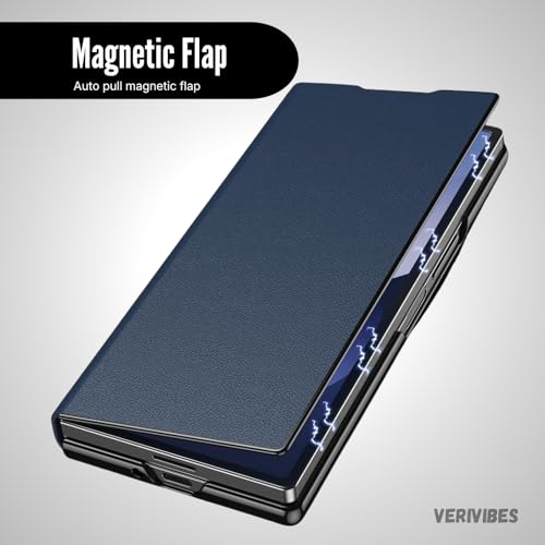 Image of Magnetic Flip Case Compatible with Samsung Galaxy Z Fold 7 (2025) | Premium Leather Finish | Multi-Angle Stand | Full Body & Hinge Protection | Slim Luxury Business Cover - Blue
