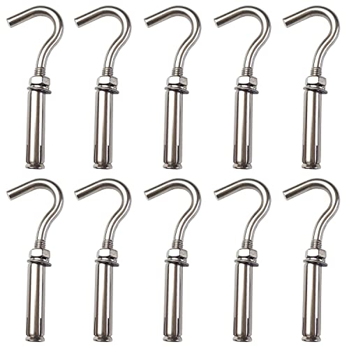 Image of Expansion Hook Anchor Bolt 10 Pack M8 304 Stainless Steel Concrete Wall Hook Heavy Duty Open Cup Hook Expansion Bolts for Concrete Wall