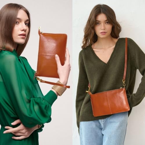 covimy Genuine Leather Wristlet Wallets for Women，Small Crossbody Purses，Cell Phone Cross Body Bag with Adjustable Strap2