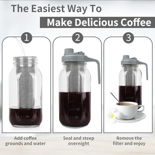 BTWD Cafeteira Cold Brew, frasco de vidro de 1,8 l, máquina de chá gelado, tampa hermética com alça