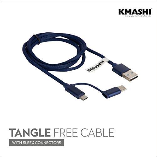 Image of 2 in 1 Fast Charging Fabric Cable with Type C and Micro USB Port for Charging Adapter (Tc03, Blue)