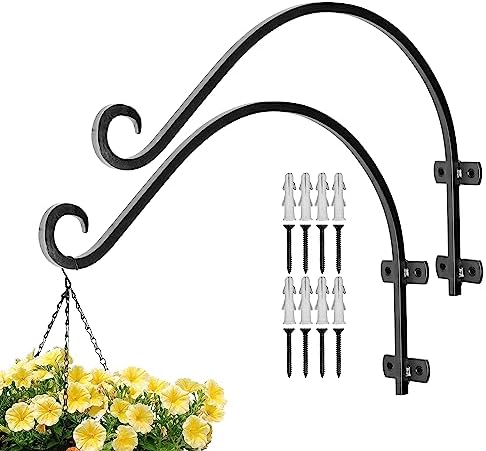 Monarch Abode Wall Mounted Plant Hooks, 14" Premium Metal Decorative Hanging Brackets for Indoor & Outdoor Use, Set of 2, Black
