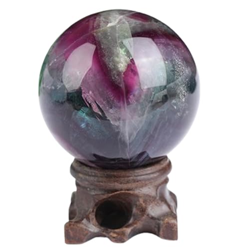 Fluorite de 65mm en boule décorative violette et verte avec support