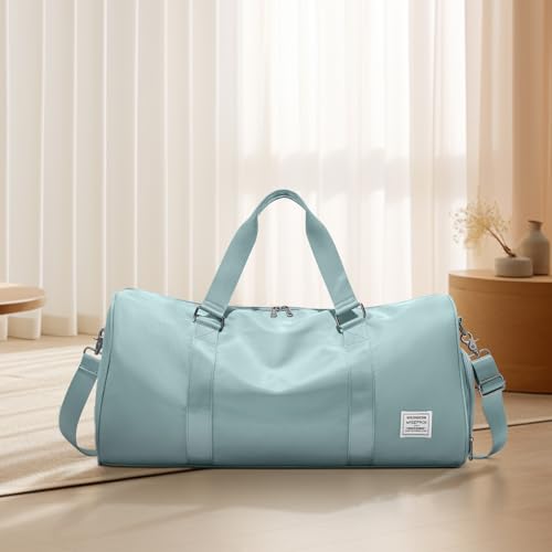 Image of Travel Duffle Bag,Weekender Overnight Bags for Women with Shoes Compartment,Tote Gym Bag Personal Item Carry On Bag for Travel Business Trips Sport Hospital Dance Light Blue