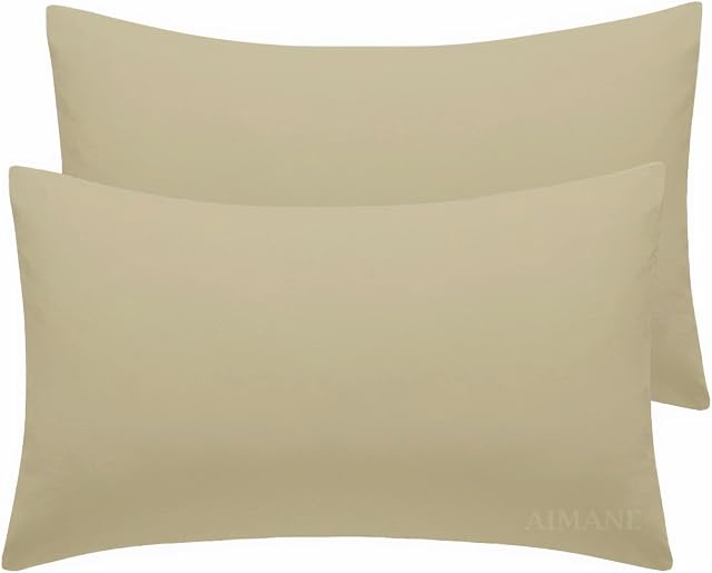 Pair of Housewife Pillowcases Plain Dyed Easy Care Percale Polycotton Bedroom Pillow Covers Soft Quality Blended Cotton (Latte)
