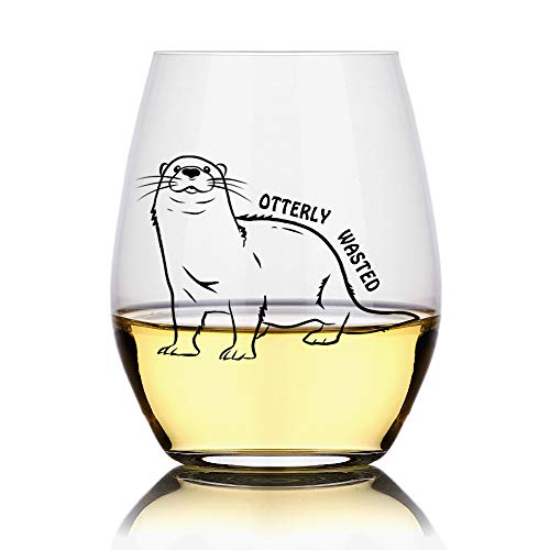 Otterly Wasted Cute Stemless Wine Glass, Otter Wine Glass, Gift For Otter Lover, otter-themed gifts