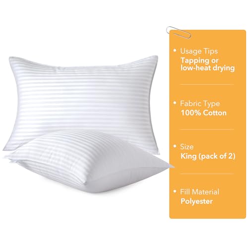 Image of Oubonun King Size Pillows Set of 2 - Fluffy & Supportive Down Alternative Pillows with Zippered Cotton Cover - Breathable and Cool for All Sleeping Positions - Machine Washable - 20 inchx36 inch