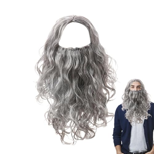 Mens Wigs and Beard - Long Role Play Wigs and Beard Set, Gra
