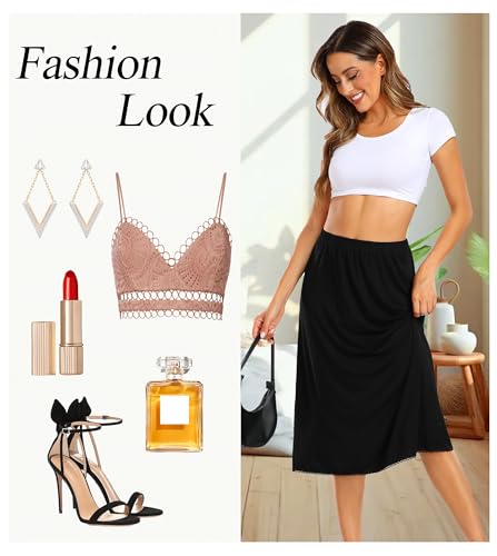 Image of Vlazom Half Slips for Women Under Dress Long Half Slip Under Skirt with Lace Trim Size S-XXL