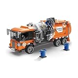 550-Piece Recycling Trash Truck Toy Building Set,with Cleaning Tools and Sanitation Worker Dolls,Assembleable Children's Garbage,Compatible with Mainstream Blocks. (Garbage Truck Orange)