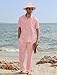 EISHOPEER Mens Linen Yoga Outfits Casual Button Down Shirts with Hats and Loose Pants All Pink Outfits for Men Medium
