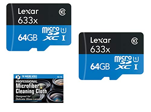 Lexar 64GB microSDXC UHS-I 633X High-Performance Memory Card - 2 Pack + Microfiber Cloth