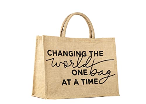 Imagine Color Extra Large Burlap Bags, 5 Pack, Grocery Shopping, Variety Of Designs,Cotton Handles, Eco-Friendly, Reusable And Biodegradable, Teacher Shopping Tote Gifts,18”X 13”X 8” #TOP1
