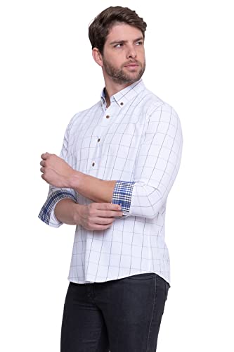 Camisa Social Estampada Masculina Fresca e Sem Goma contém Algodão (GG, Branco)