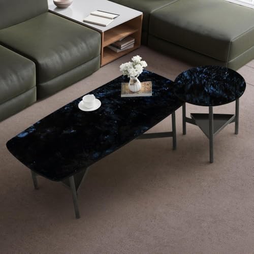 Image of Wakefit Malabar Coffee Table I Marble Finish I Vitrified Tile Top I Volga Blue