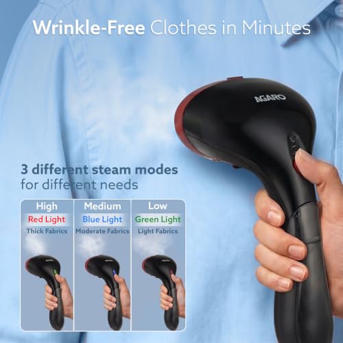 Image of Agaro Elite Garment Steamer - 1500W Steamer for Ironing Clothes - 25g /min, 3 Steam Modes, 100ml Tank, Compact & Lightweight, Travel Friendly, For All Fabric