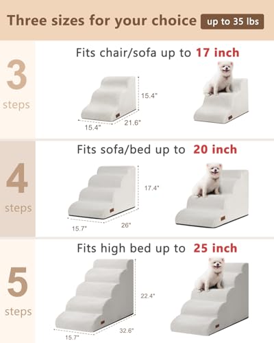 Image of Aodisman Dog Steps for Bed or Couch,4 Step Pet Stairs for Small Dogs & Cat | Curved dog ramp help small dogs,senior cats and puppies get on and off couches and beds,non-slip bottom,17.4 inch H,Light Grey