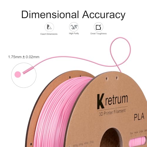 Image of Kretrum Pink PLA 3D Printing Filament 1.75mm 1KG 2.2LBS Cardboard Spool 1.75mm PLA 3D Printer Filament Refills Suitable for Most FDM 3D Printer fits Bambu Creality FlashForge Anycubic ELEGOO etc. Pink