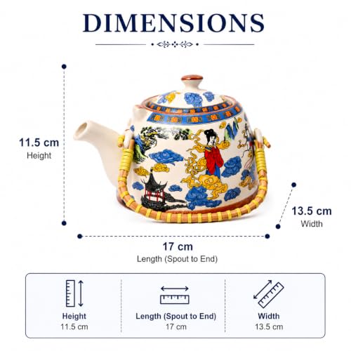Image of Market99 Ceramic Chinese Print Tea Pot (900ml) | High-Fired Ceramic Loose-Leaf Tea Kettle | Elegant Green Tea & Herbal Tea Maker for Kitchen Decor | Stylish Premium Teapot for Tea Lovers & Gifting