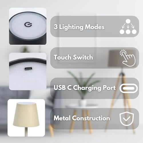 Lampe de table sans fil 3 modes de couleur avec batterie 5200 mAh