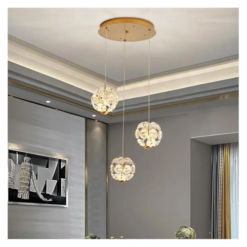 Lustre long en cristal doré à 3 têtes pour éclairage de salon