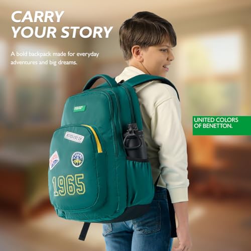 Image of United Colors of Benetton Unisex High-School Backpack LEGEND | 3-Compartment | Large Capacity Bag with Airmesh Padding | Backpack for School Girls and Boys | 28L Capacity