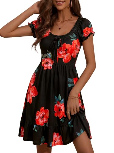 Image of HUHOT Teen Petite Women Floral Short Summer Mini Dresses with Pockets Cute Milkmaid Sundress 2026