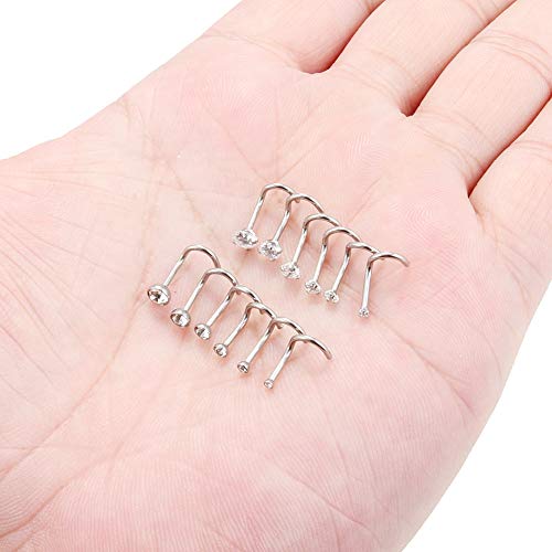 Ruifan BD01765 12Pcs 18G 316L Surgical Steel 1.5Mm 2Mm 2.5Mm 3Mm 3.5Mm 4Mm Clear Round Diamond Cubic Zirconia Crystal Nose Screw Studs Rings Piercing Jewelry thumb #2