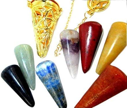Jet Triquetra Triple Moon Gold Plated Metal Cage Pendulum W/ 7 Chakra Stones Cone A+ Interchangeable Replace Jet International Answers 40 Page Booklet Crystal Therapy Image Is Just A Reference. #TOP2
