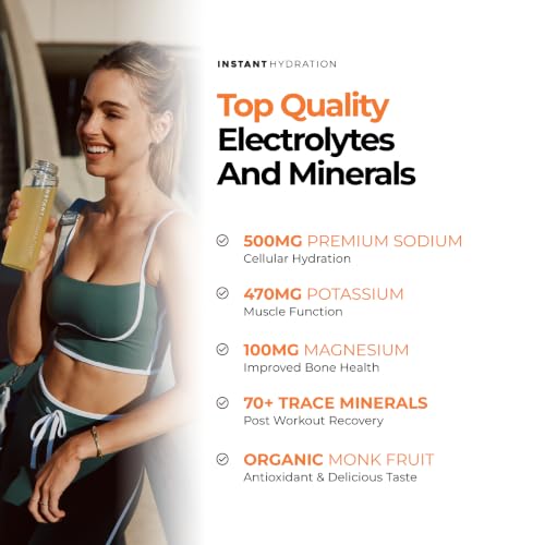 Image of Instant Hydration Sugar Free Electrolytes Powder Packets - Peach Pineapple Electrolyte Drink Mix & Travel Essentials - Post Workout Recovery, Brain Health, Muscle & Tissue Support - 20 Sticks
