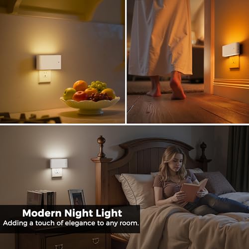 Image of L LOHAS LED Night Light, 2 Pack Modern LED Night Lights Plug into Wall with Dusk to Dawn Sensor, 0-100LM 2000K /3000K /5000K Dimmable Nightlight for Hallway Bedroom Stairway