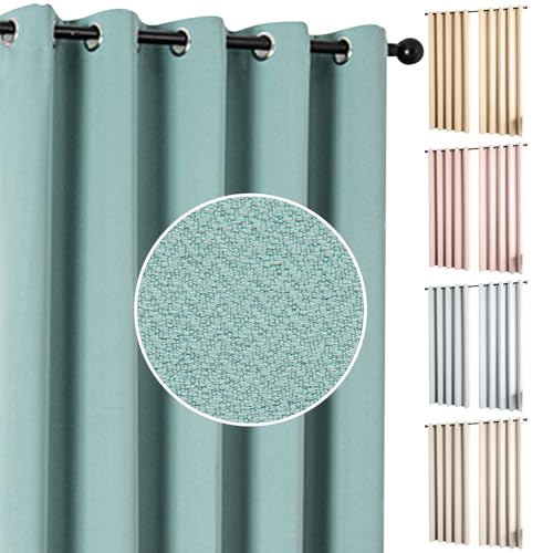 umlout Semi Blackout Thermal Curtains Genoa Ring Top Eyelet Mid Green 62"x54", Herringbone Design, Energy Saving For Bedroom & Living Room