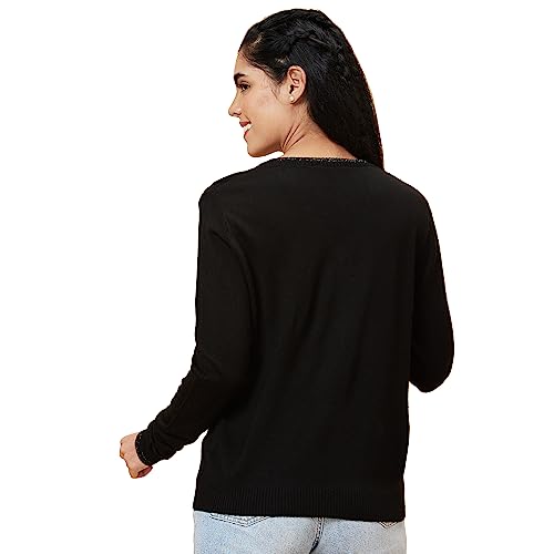 Image of Globus Women Black Solid V-Neck Casual Top-3638063002