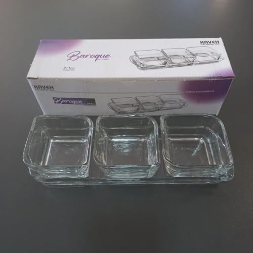 Mini ciotole per salse, 3 + 1 piccolo set di ciotole in vetro, salsa, marmellata, maionese ketchup, vassoio e ciotole, piatto per burro al miele per colazione, 70 ml (3 + 1 set) - immagine 5