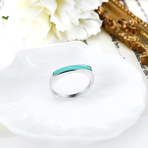AeraVida Rectangular Bar Green Simulated Turquoise Stone Inlay .925 Sterling Silver Ring | Classic Wedding Rings For Women | Casual Comfort Fit Silver Rings for Women2