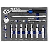 ZKTOOL 15PCS Universal 3/8' Drive 360° Swivel Magnetic Spark Plug Socket Removal Tool Set，Spark Plug Wrench，With 3/8' Torque Wrench 5-60NM，Universal Joint & Extension Bar，For Removing Car Spark Plugs